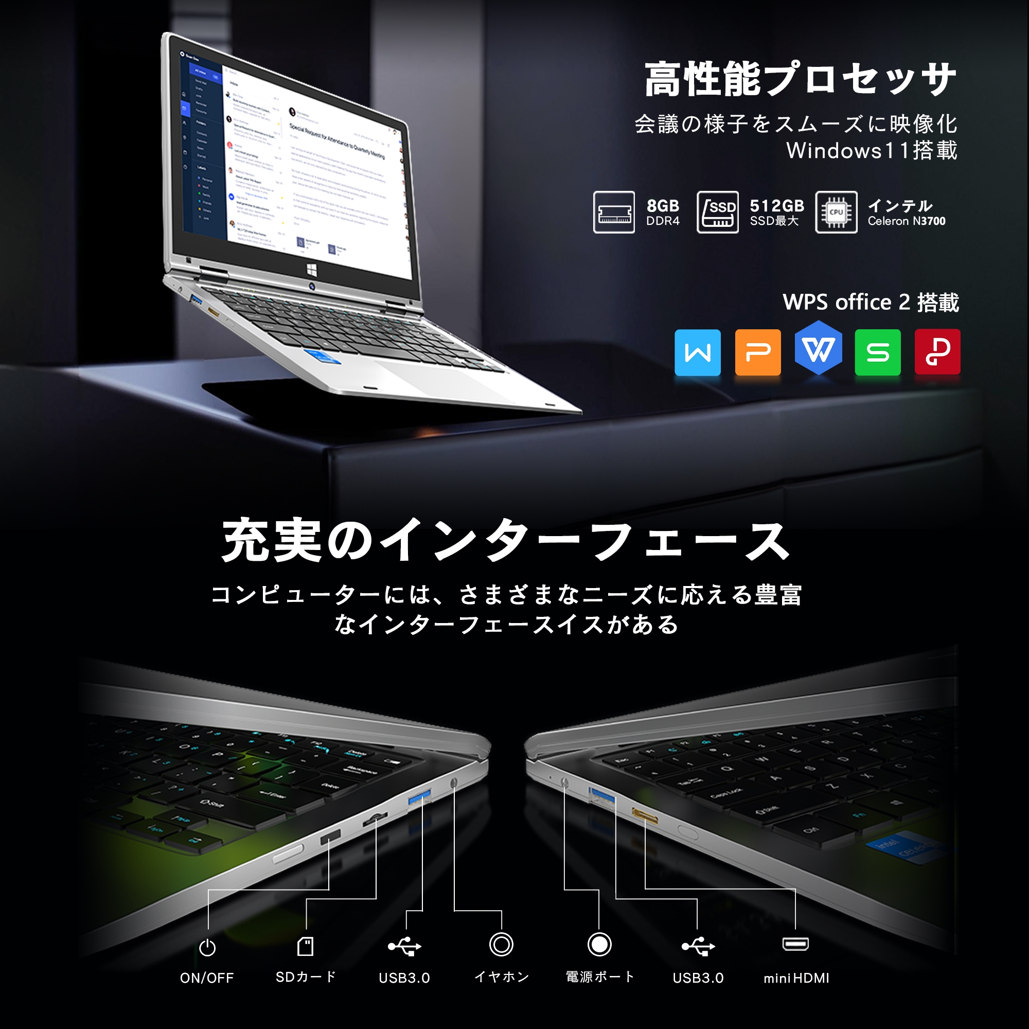 VETESA 新品ノートパソコン 8GB SSD512GB Windows11 Webカメラ 11.6