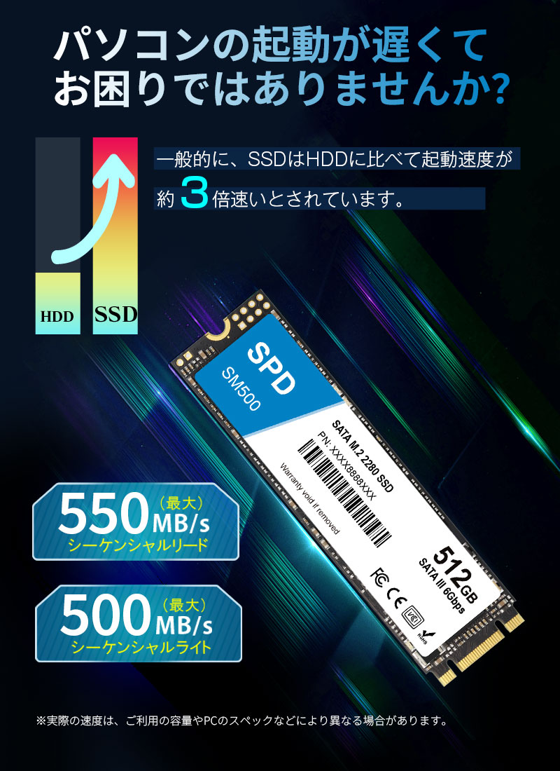 SPD SPD SSD 512GB M.2 2280 SATA III 6.0Gb/s R: 550MB/s W: 500MB/s