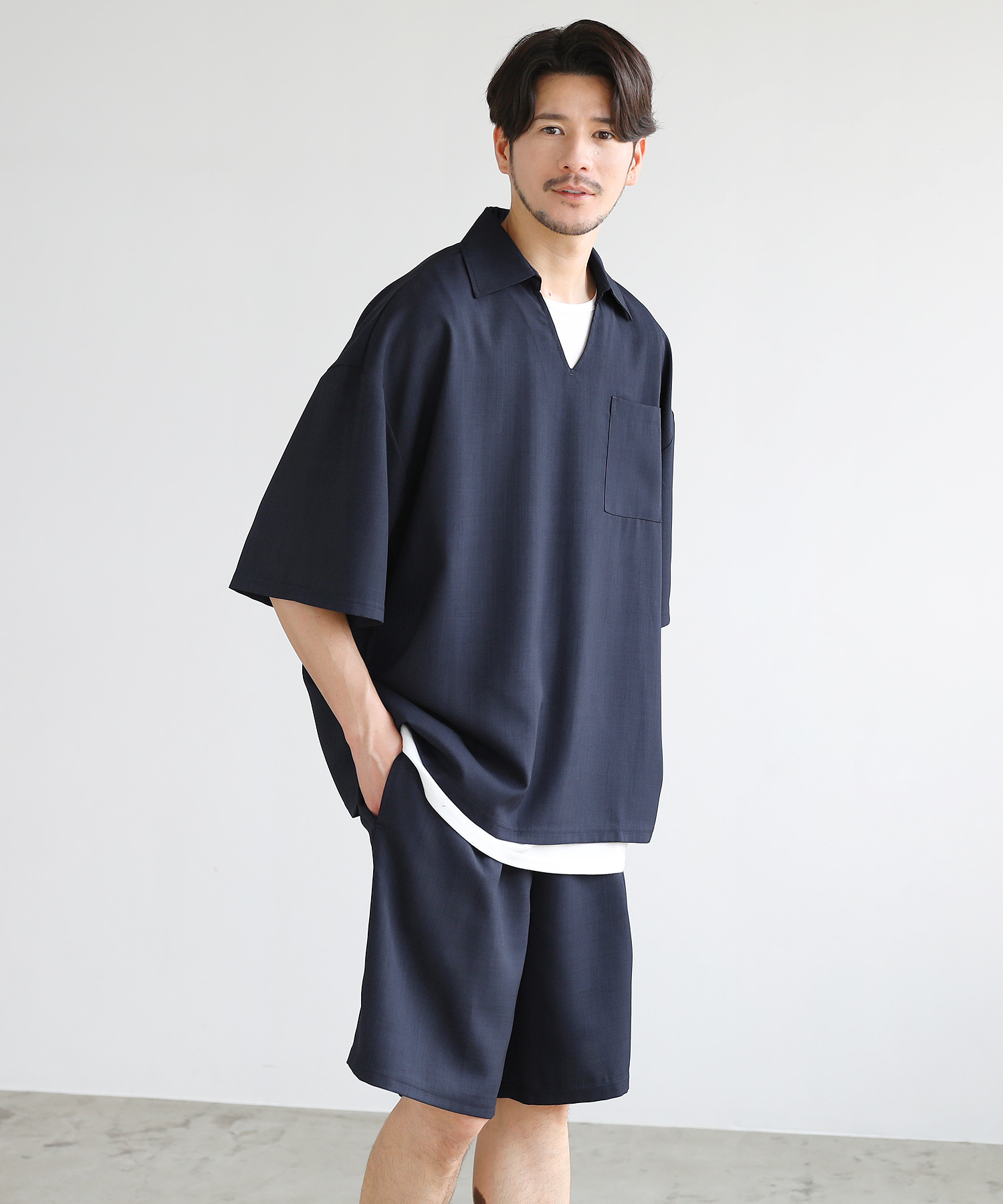 3点セット】 セットアップ メンズ 夏 夏服 シャツ 半袖 5分袖シャツ