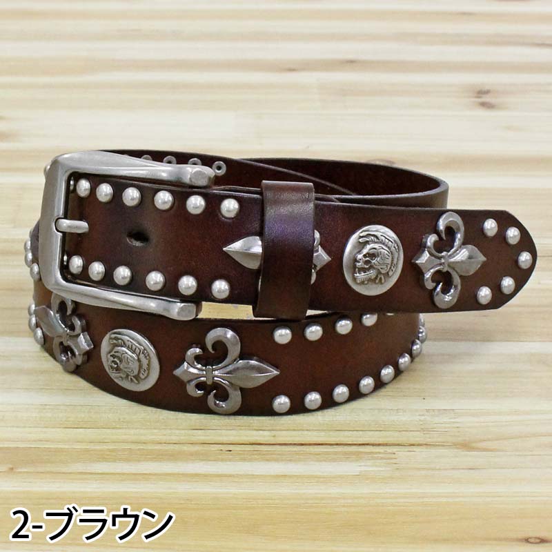 ベルト メンズ 本革 レザー ウエスタン スタッズベルト スカル