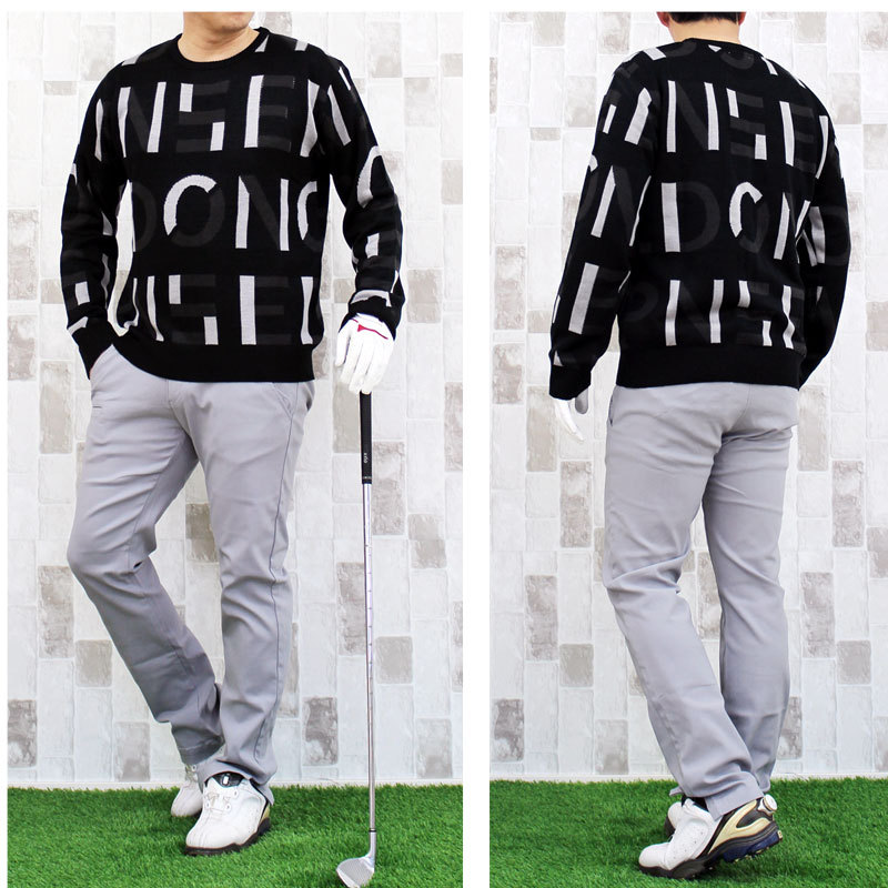 ゴルフウェア メンズ ゴルフニット セーター トップス 総柄 ロゴ 文字