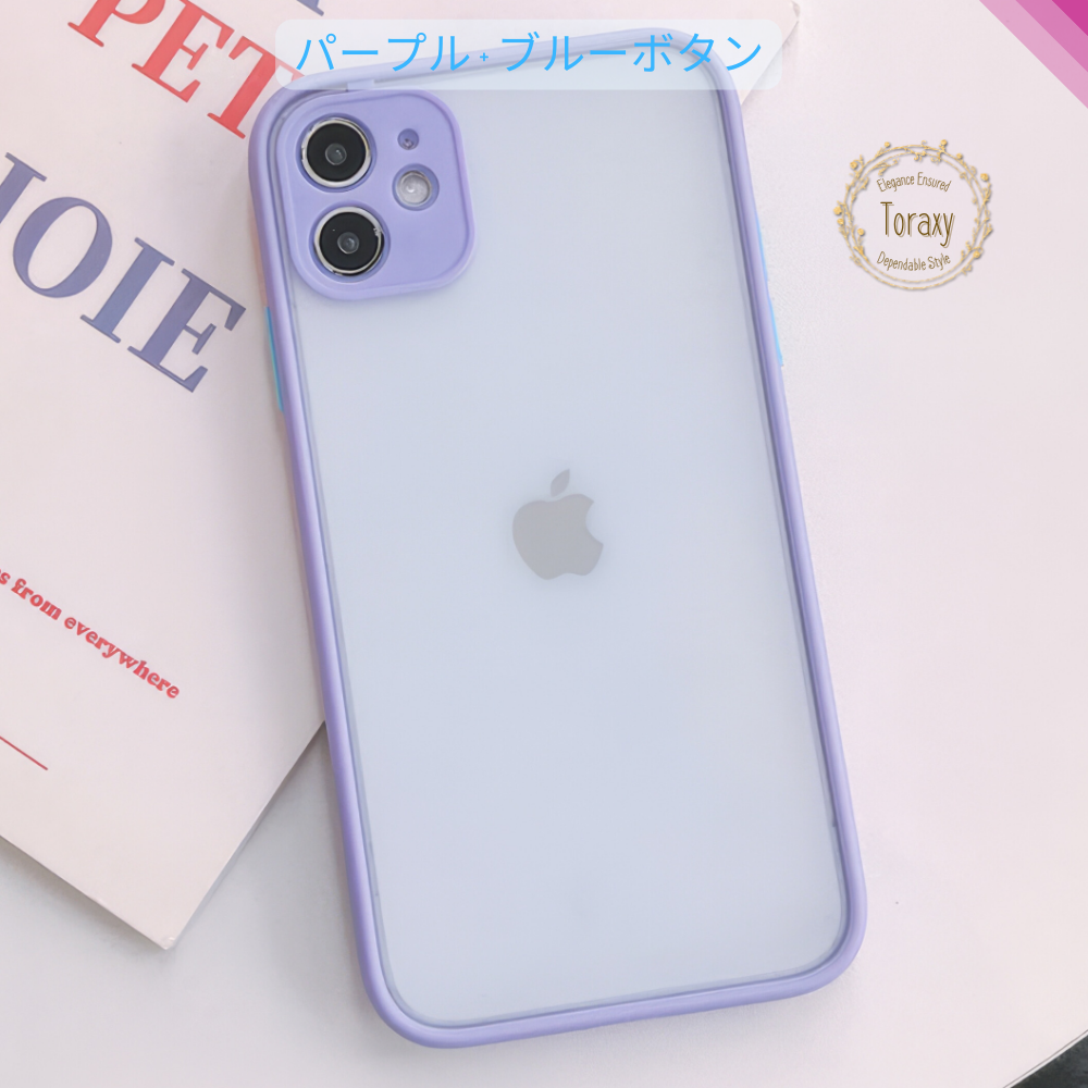 iPhoneケース カラーボタン 背面クリア つや消し マット ブラック