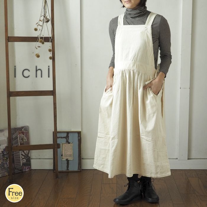 ICHI（イチ） セール20％ コーデュロイ生地のエプロンワンピース 大人
