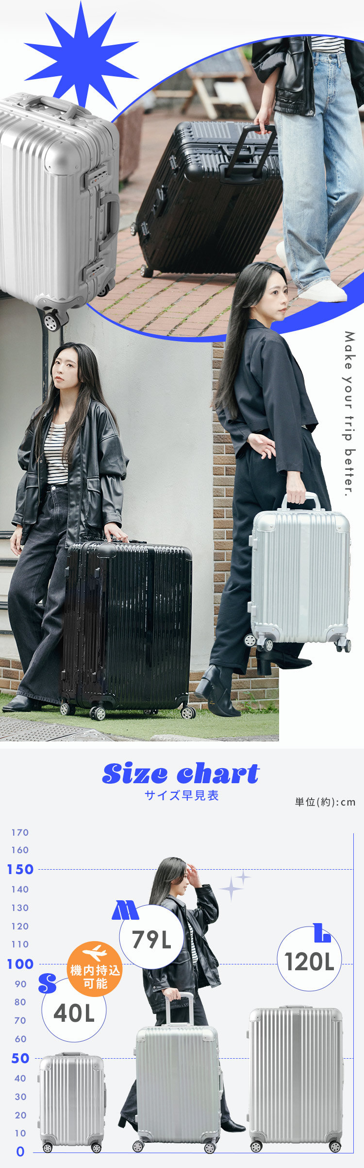 アルミスーツケース 120L Lサイズ 旅行カバン バッグ キャンプ