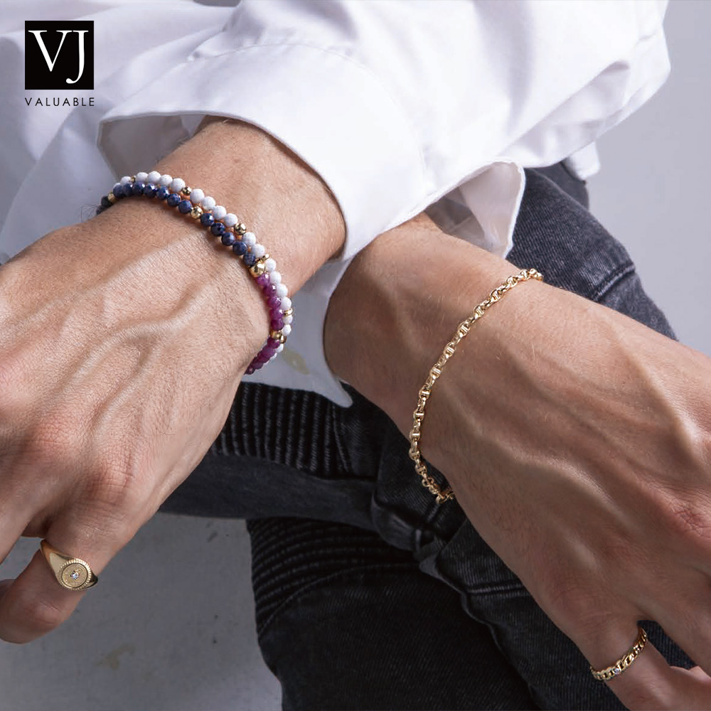 VJ 18金 ブレスレット メンズ イエローゴールド ホワイト オニキス 18k