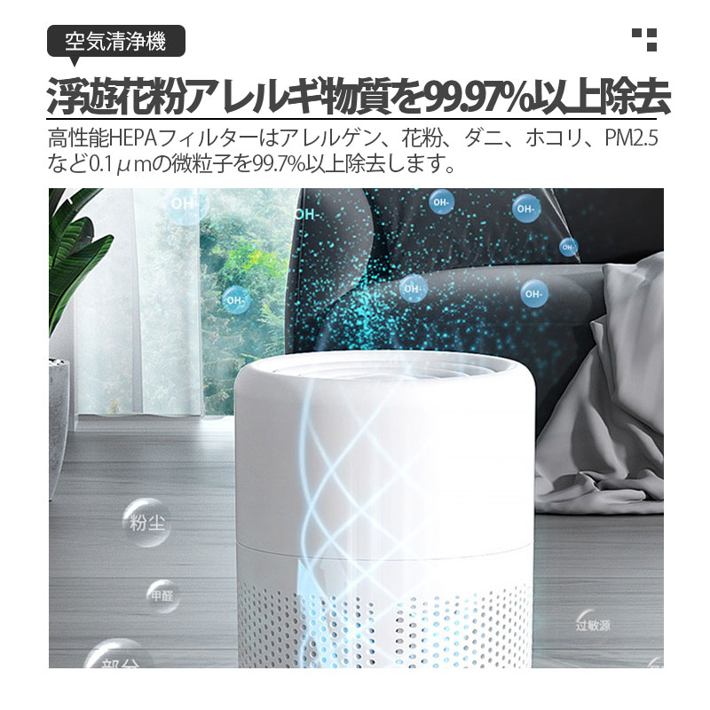 空気清浄機 小型 15畳 PM2.5 省エネ 卓上 静音 加湿なし 集塵 HEPA