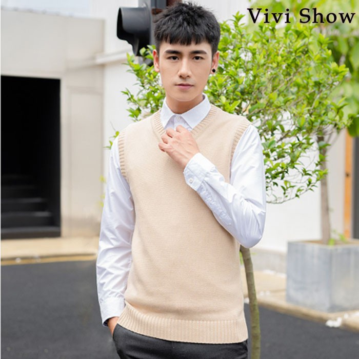 メンズニット Vネックウールベスト 無地 カジュアル トップス