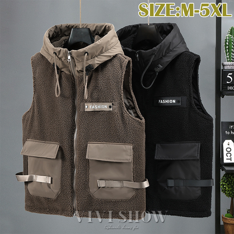 ボアベスト ボアチョッキ フード付き フリースボアジャケット メンズ