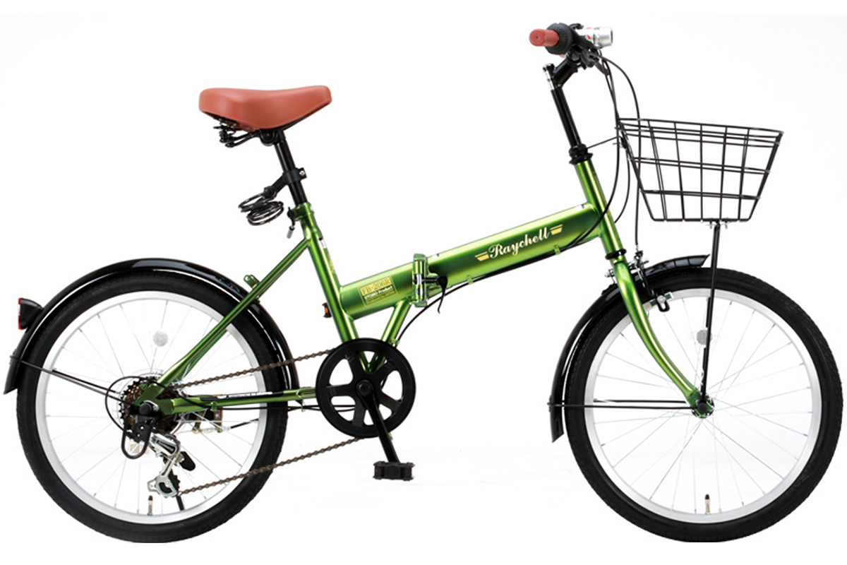 オオトモ 折りたたみ自転車 20インチ カゴ付き シマノ6段変速 LED