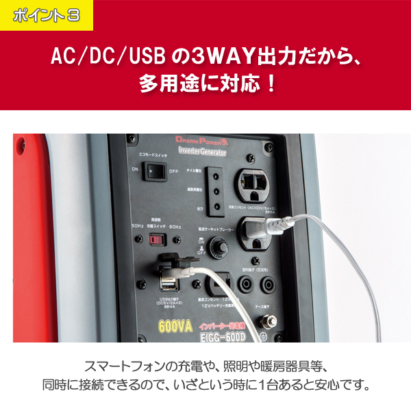山善（YAMAZEN） インバーター発電機 カセットボンベ式 EIGG-600D