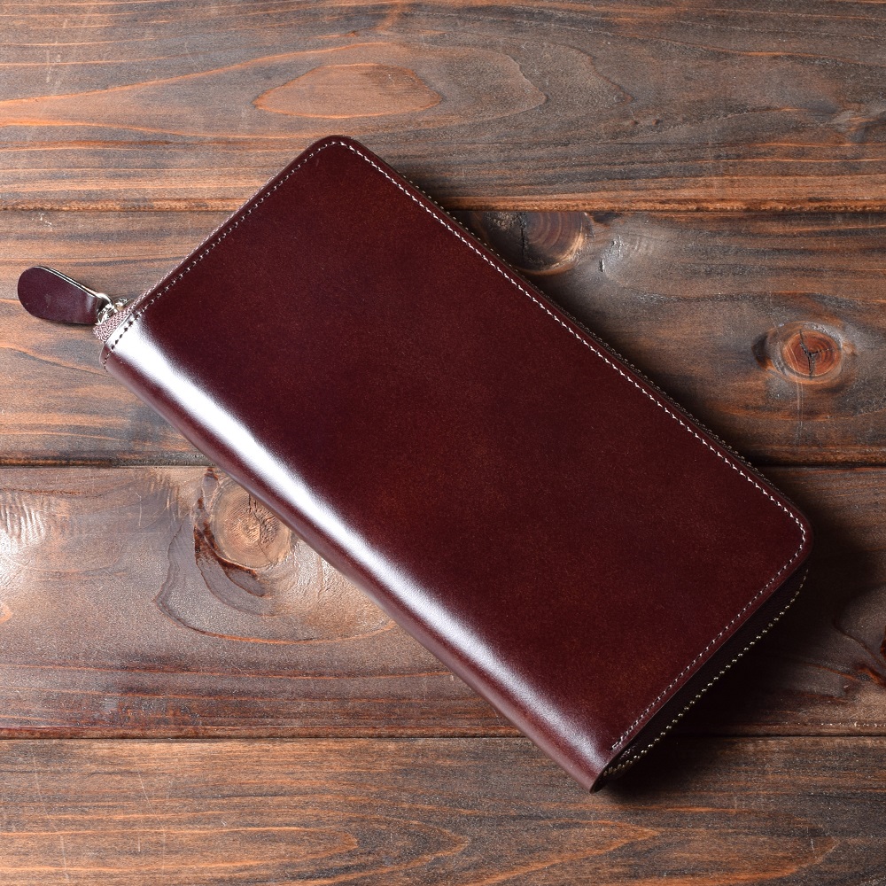 コードバン 長財布 ラウンドファスナー メンズ 日本製 グリーン 緑 本