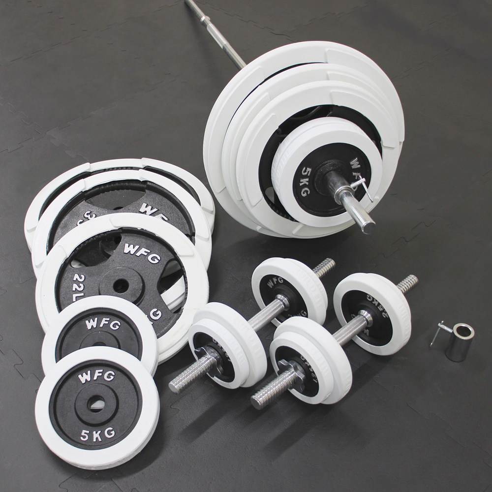WILD FIT（ワイルドフィット） バーベルダンベルセット 140kg 白ラバー