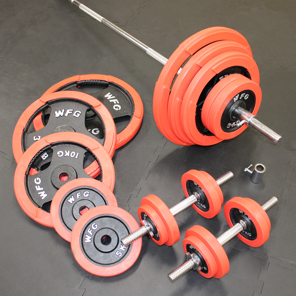 WILD FIT（ワイルドフィット） バーベルダンベルセット 140kg 赤ラバー