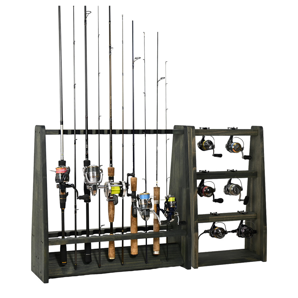 WOODWORKS ロッドスタンド 両面19本掛 (フェルト：ブラック)+ リール