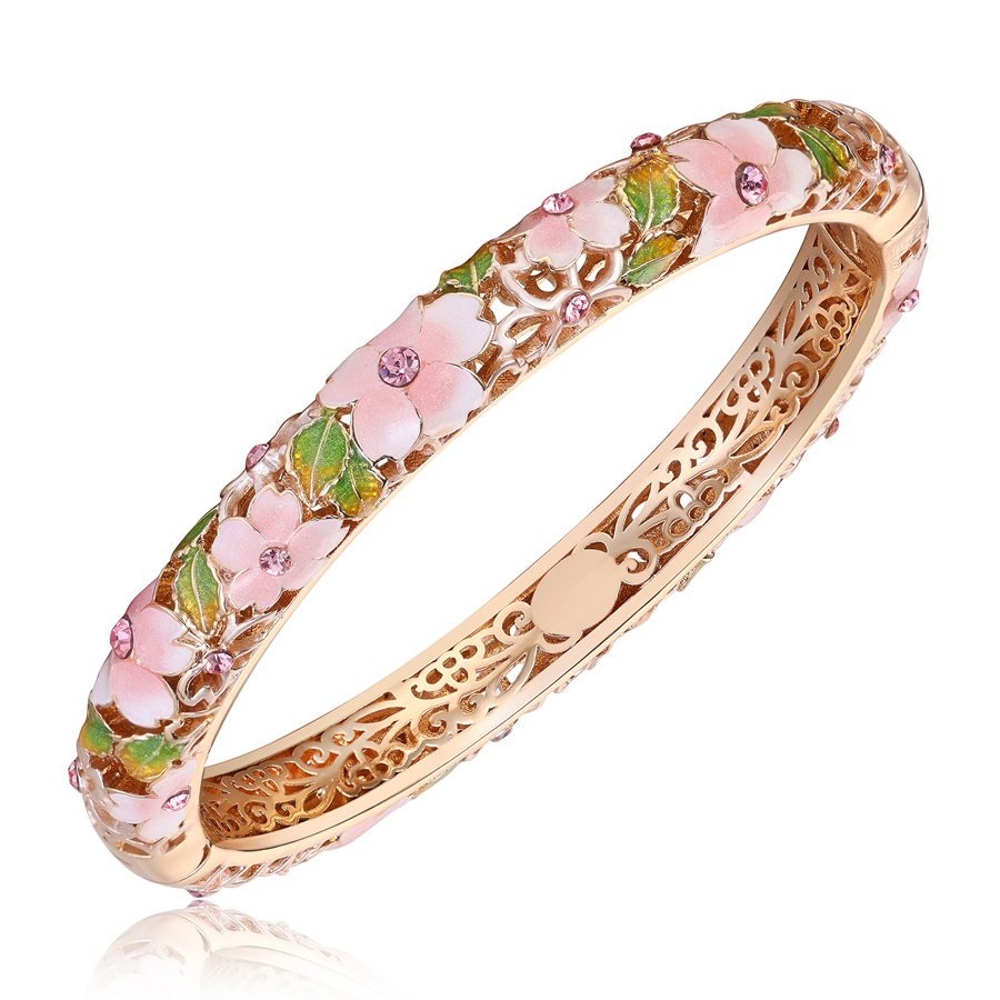 ブレスレット バングル クリスタルガラス付き 桜モチーフ 桜チャーム