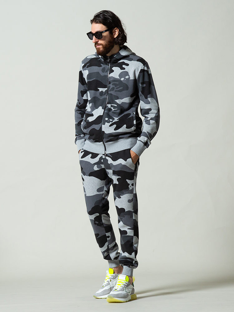 HYDROGEN（ハイドロゲン） メンズ 迷彩 スカル 総柄 パーカー ロング