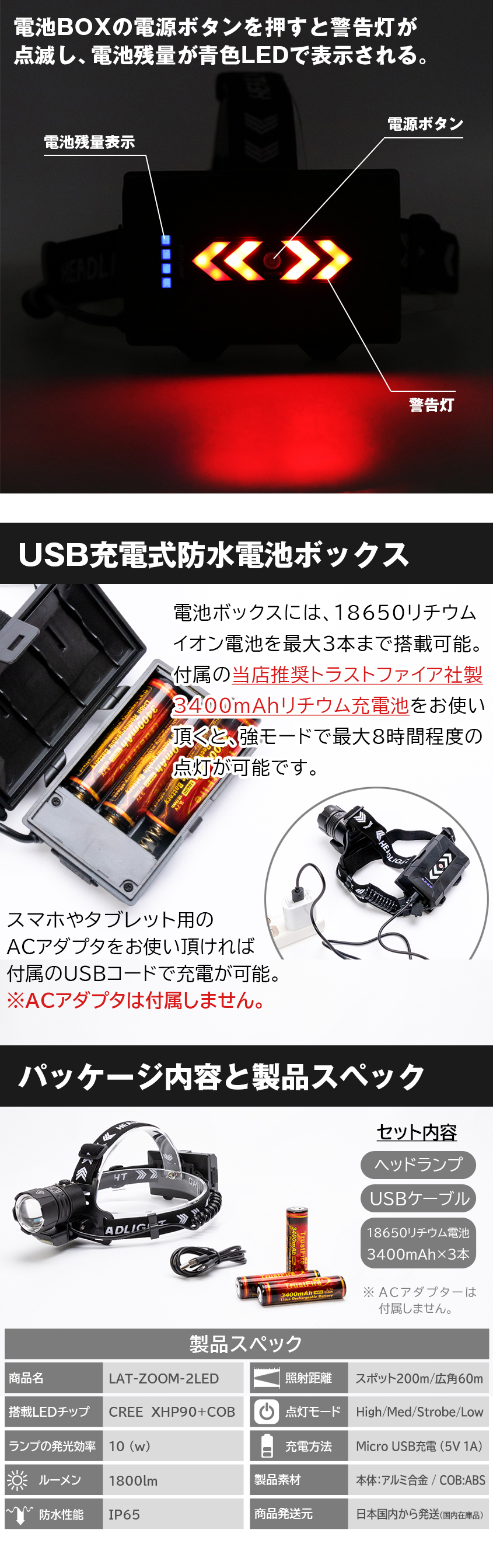 K'sガレージ ヘッドライト LED 超強力 ヘッドランプ 充電式 (リチウム