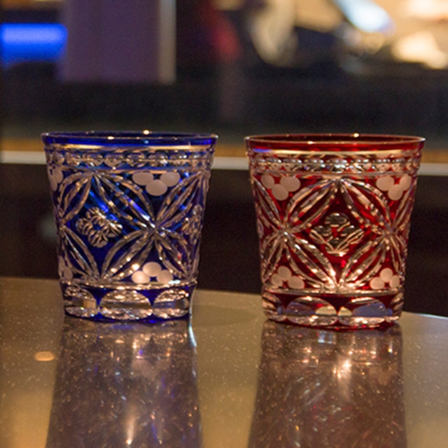 江戸切子 彩鳳 七宝花菱文様 天開オールド ペアグラスセット:TRAIN