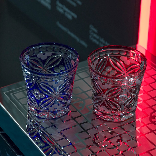 江戸切子 彩鳳 七宝花菱文様 天開オールド ペアグラスセット:TRAIN