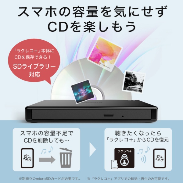 スマホ用CDレコーダー「ラクレコ＋」DVD再生＆microSDスロット搭載