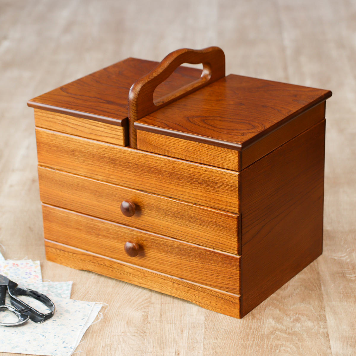 ソーイングボックス 木製 引出し付 あおい 幅32.5cm （ 日本製 天然木