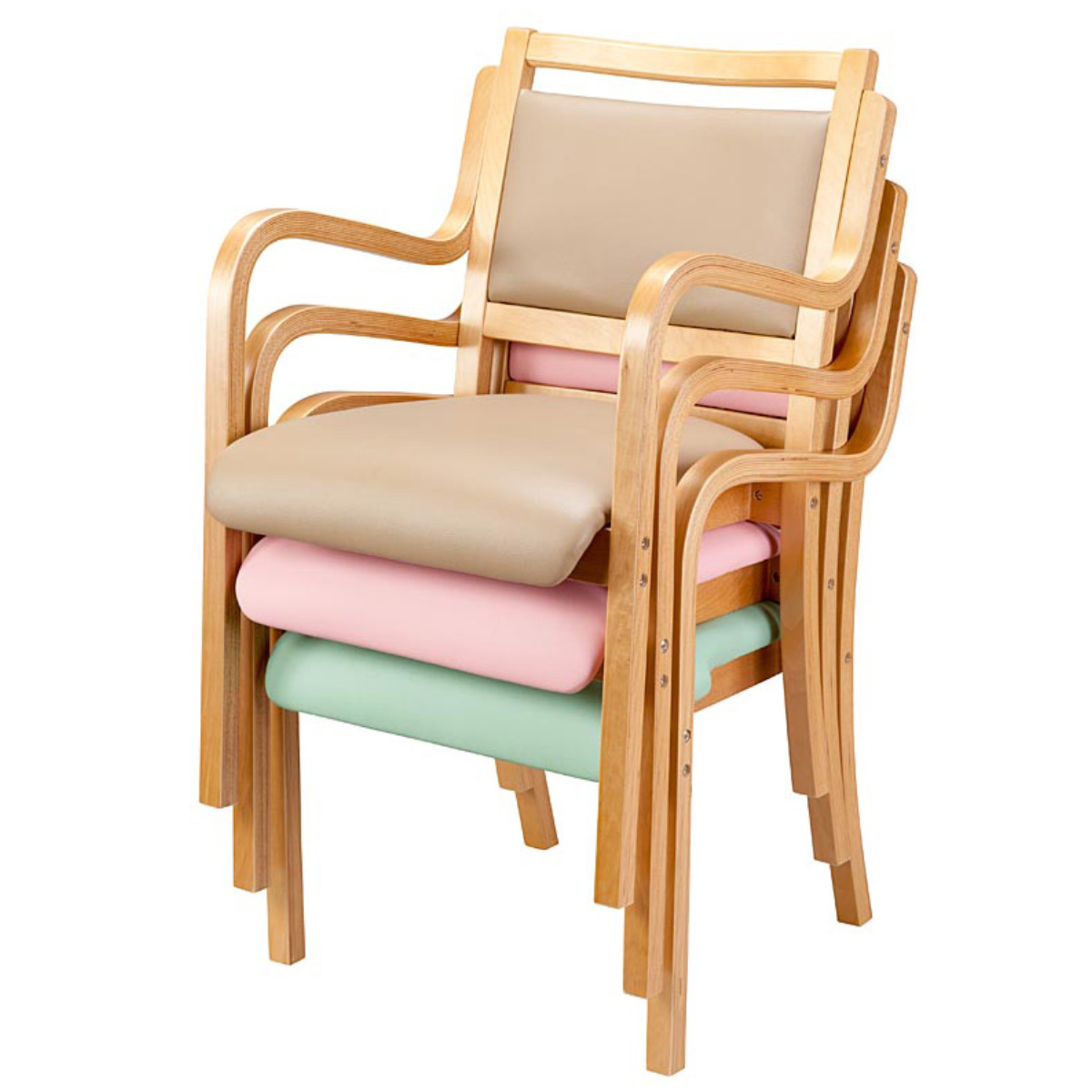 チェア 3脚セット 座面高42cm カルモ 木製 肘掛け スタッキング