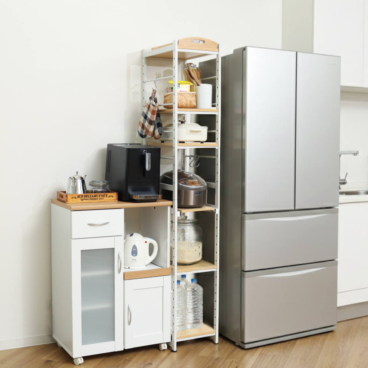 キッチンラック 幅30cm スライド棚 スチール S字フック3個付き SARA