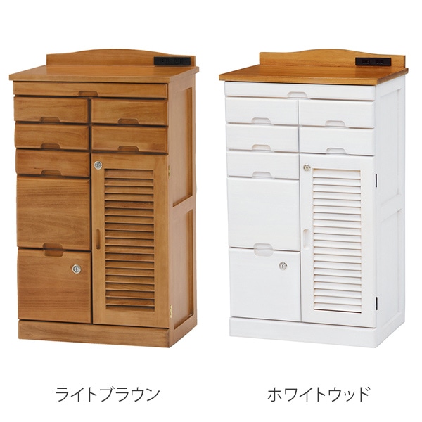 FAX台 電話台 幅48cm 桐チェスト 鍵付き 多段引出し 天然木 完成品