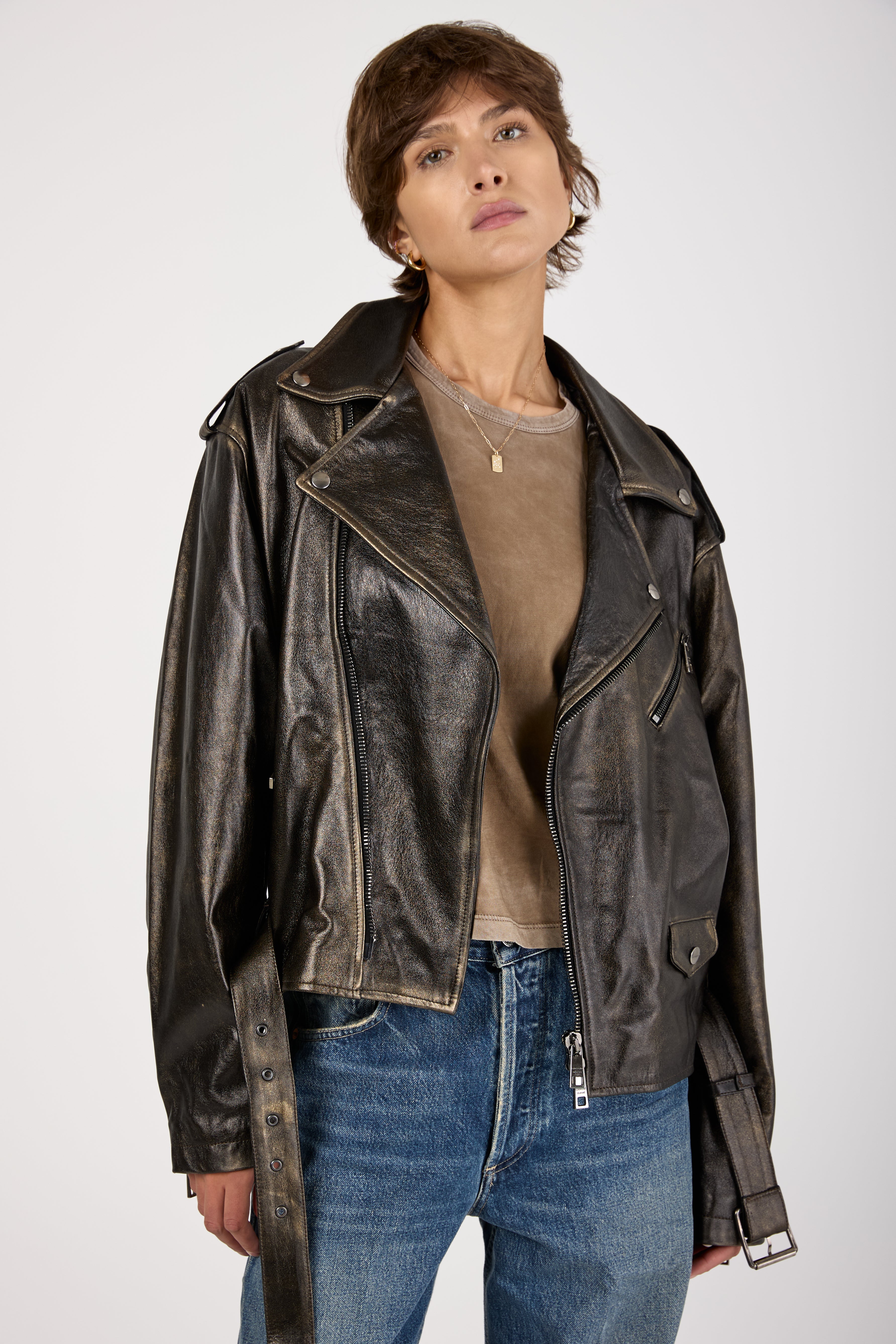 Giorgio Brato Lamb Leather Jacket | Black & Gold | T. Boutique