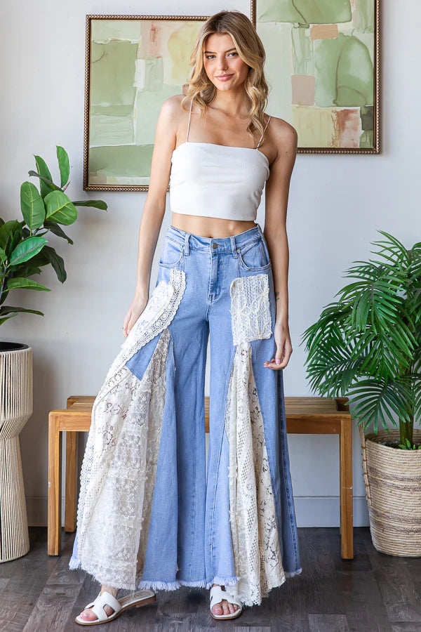 Oli & Hali Great Escape Lace Pieced Exaggerated Wide Leg Jeans