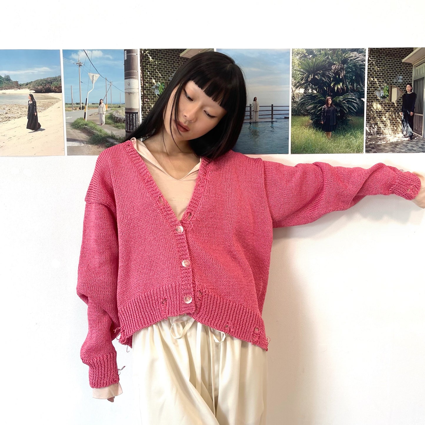 SHEEP別注】Grunge airy knit cardigan / PINK / ニットカーディガン