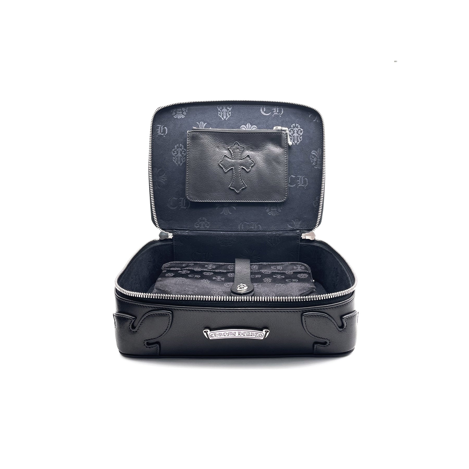 Chrome Hearts Black Leather Cosmetic Case Jewelry Box - SRM