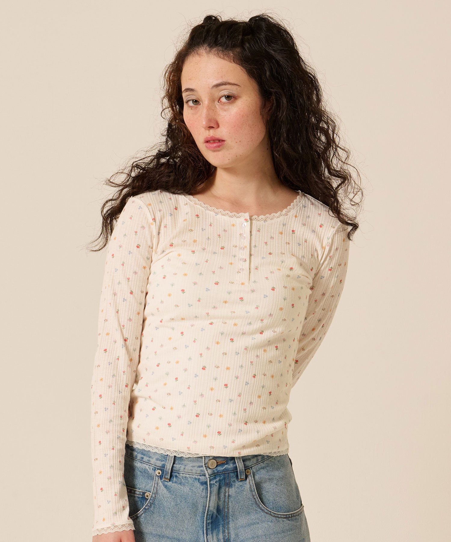 レース付き 半袖リブカットソー TINA：JOJUN 全2色｜tnj521-0645【2