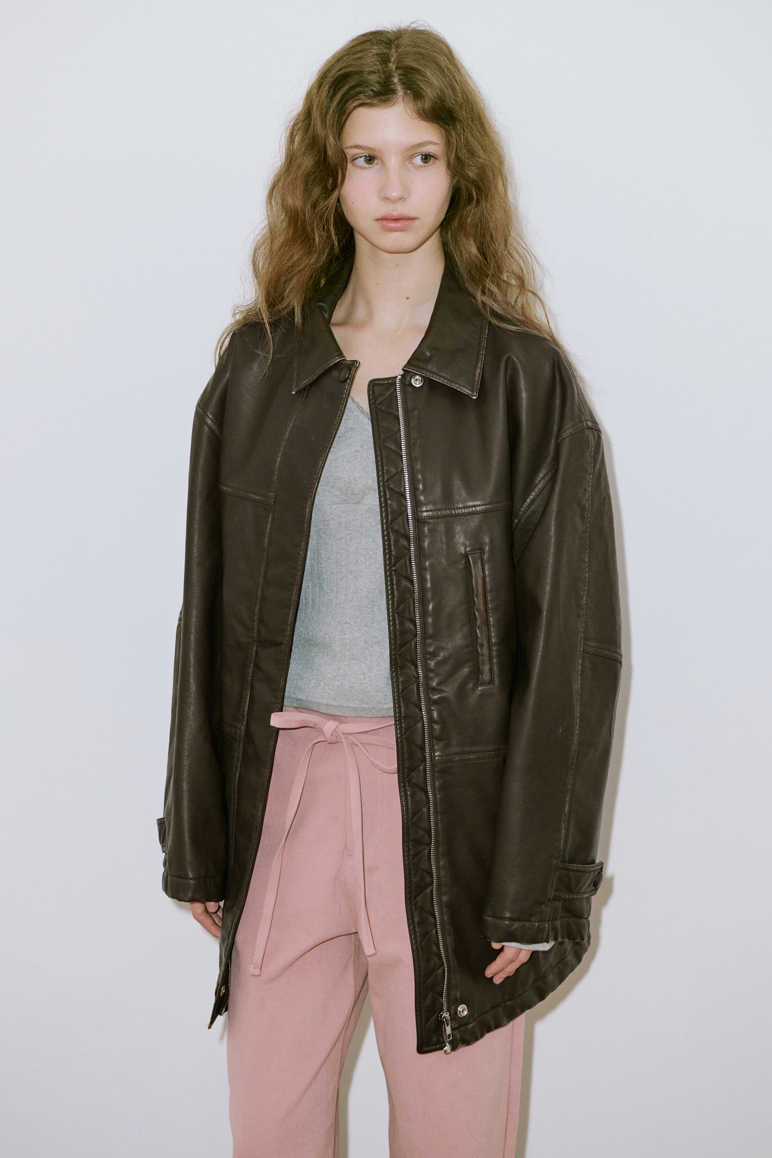 MUSINSA公式 | SINOON Washing Leather Half Jacket (Brown)