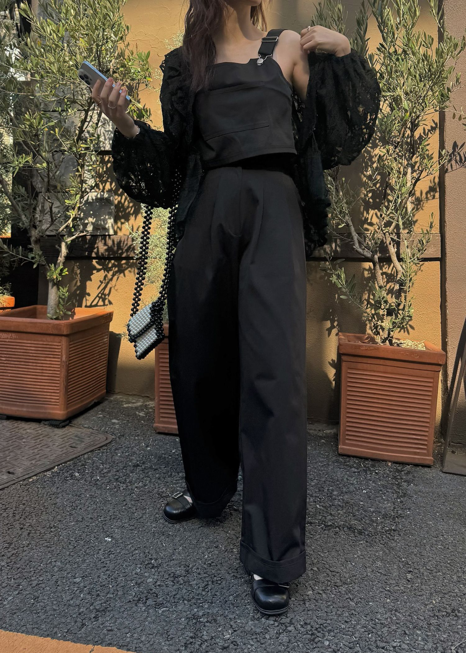 WILLFULLY - 2piece roll up suspenders all-in-one (Black) / 2ピース