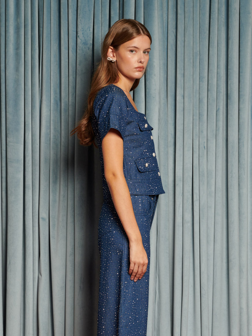 Daze Embellished Denim Top – Sister Jane