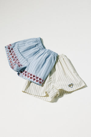 Two Steps Hearts Lace Shorts - Ice Blue Stripes – sombras