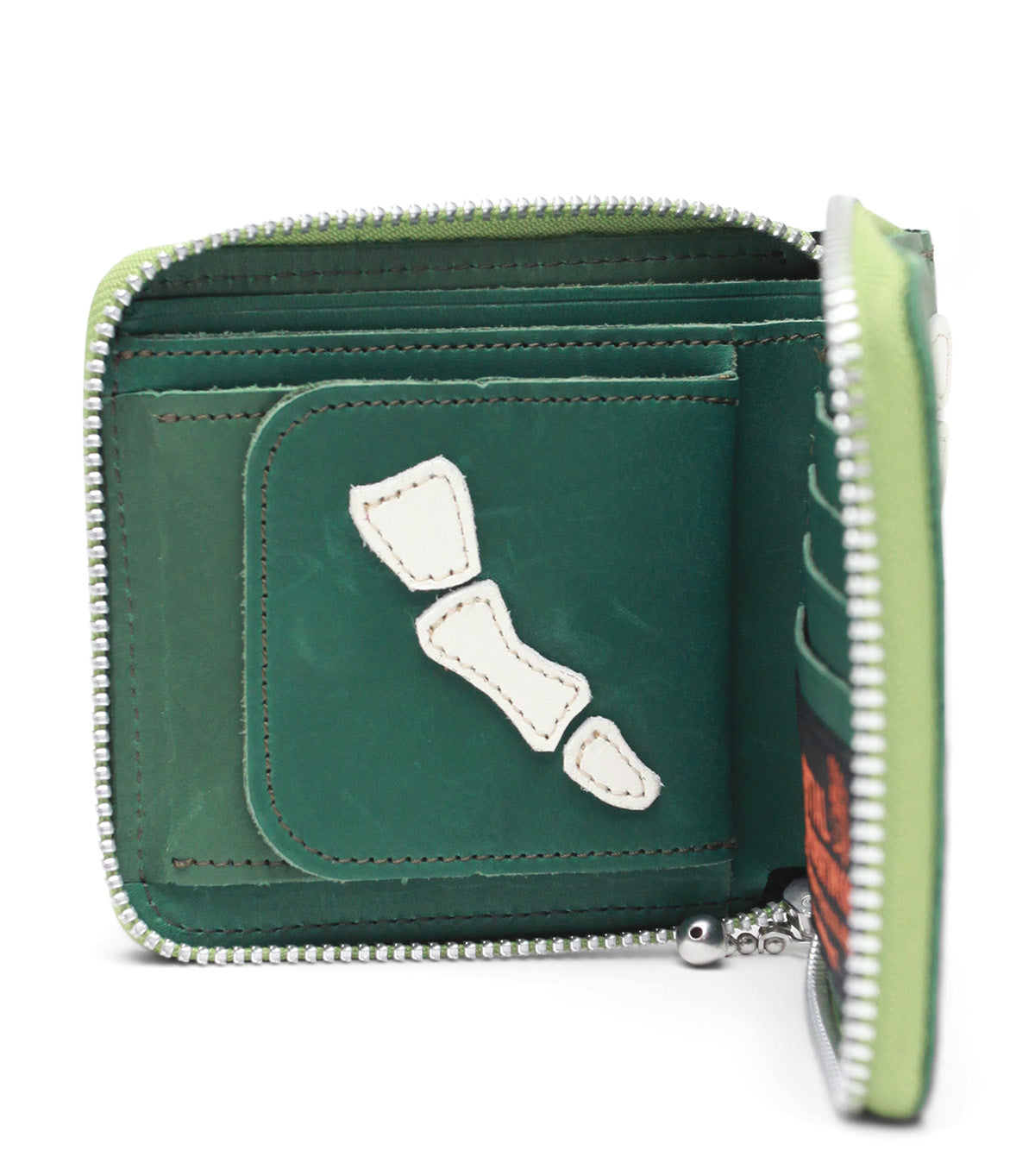 Kapital Thumb-Up Bone Hand Zip Wallet Green | SOMEWHERE®