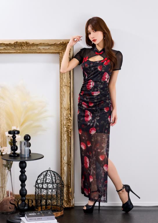 シアーブルームロングチャイナドレス | キャバドレス・ミニドレス