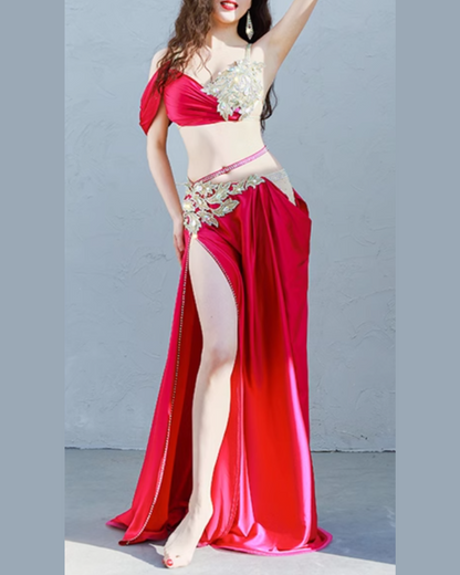 送料無料】 即納 ベリーダンス衣装 オリエンタル セットアップ ローズ