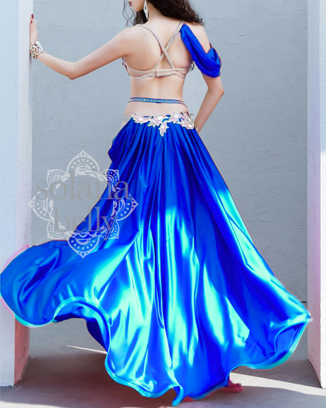 送料無料】 即納 ベリーダンス衣装 オリエンタル セットアップ ブルー