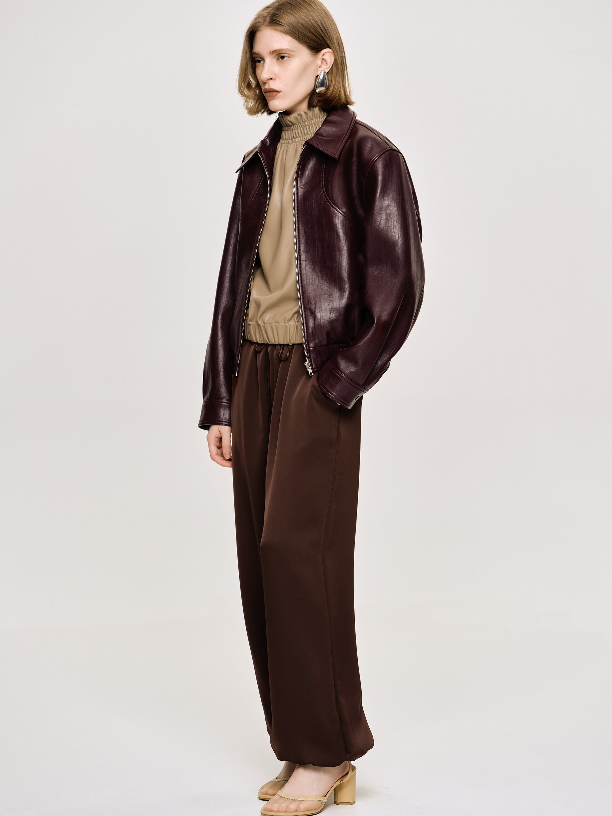 Ennio Faux-Leather Bomber Jacket, Mahogany – SourceUnknown