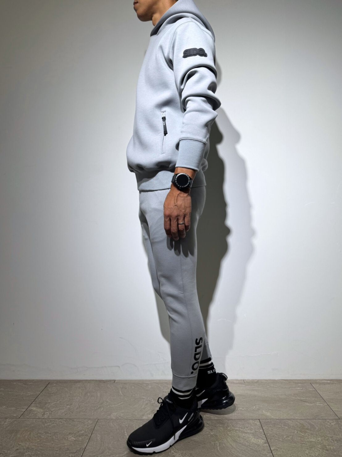 ライト ダブルニットフーディー SIDE 3D SHADOW LOGO/GRAY (UNISEX