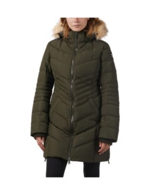 Pajar Women's Queens Faux Fur Trim Chevron Quilt Mid Length Coat