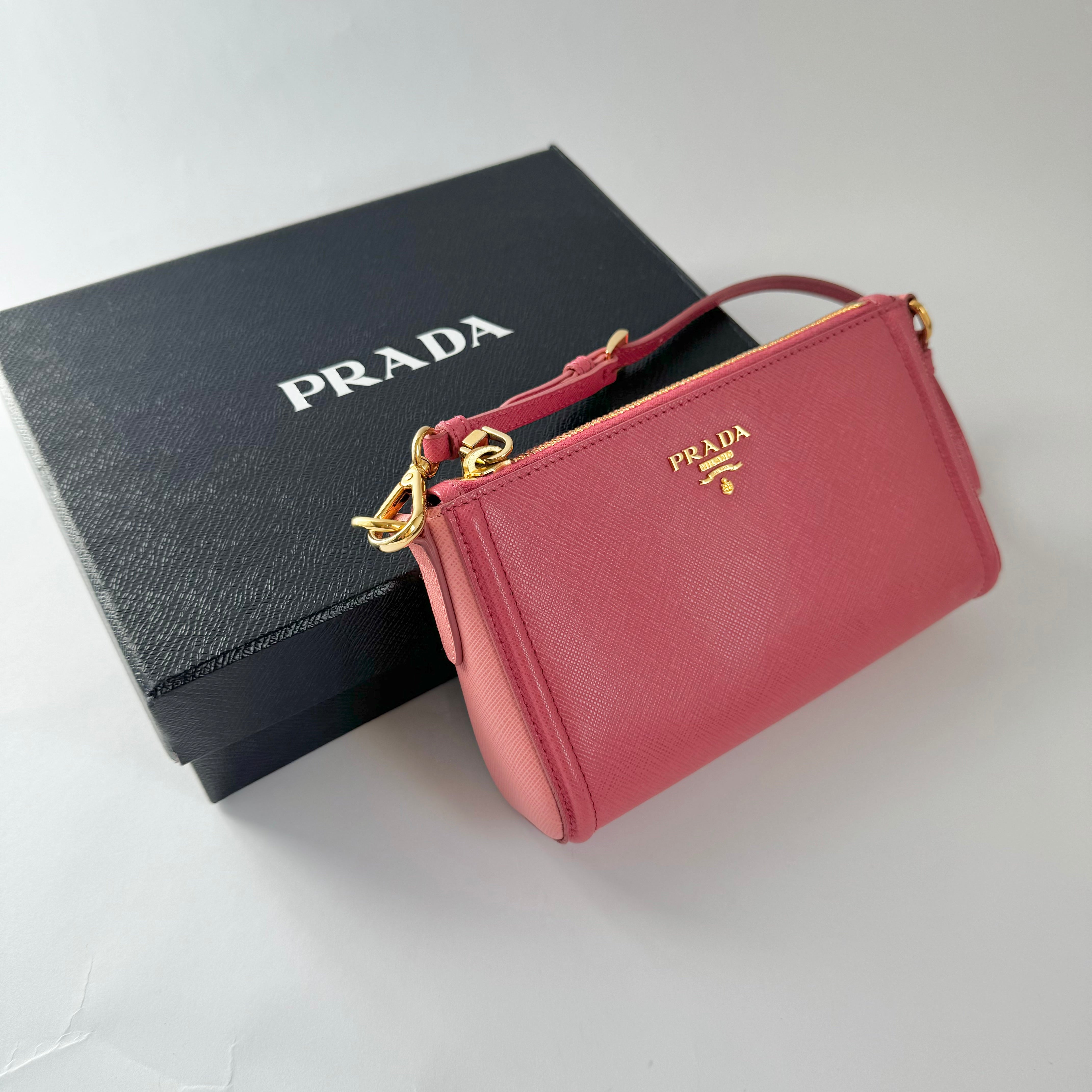 Prada Saffiano Bi-color Mini Shoulder Bag Tamaris Camelia – Small