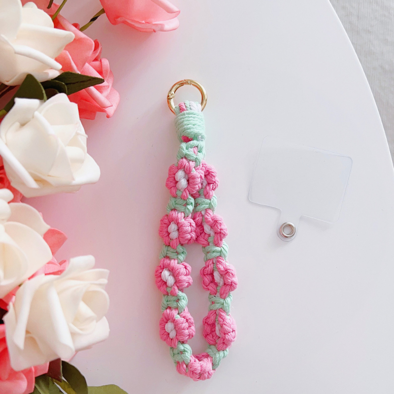 マクラメフラワーデザインスマホハンドストラップ【ストラップタイプ