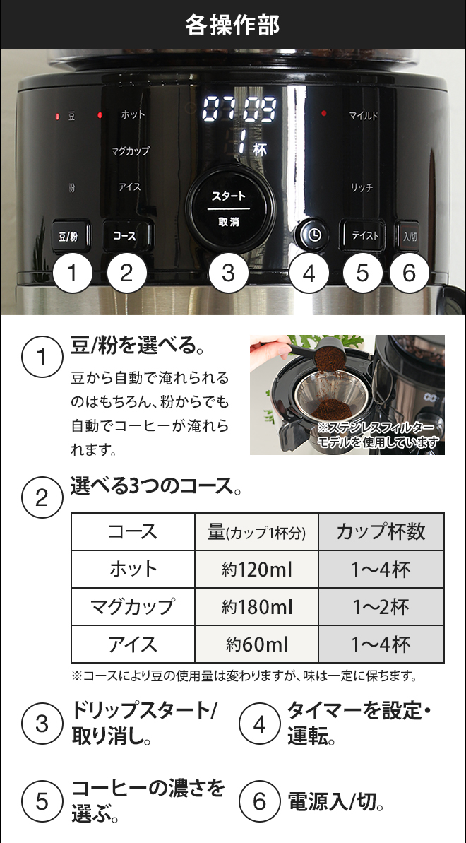 コーヒーメーカー siroca コーン式全自動コーヒーメーカー SC-C111