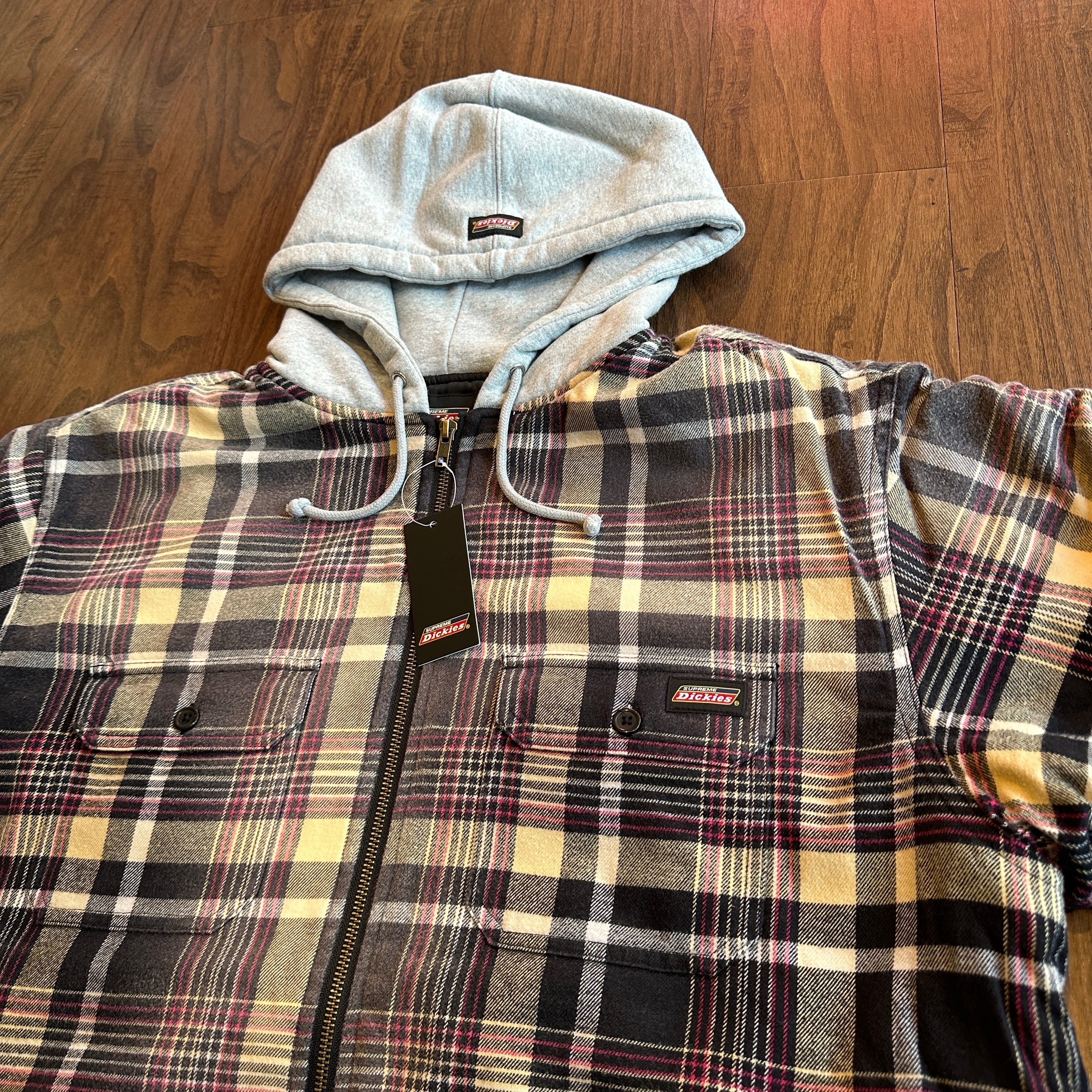 Supreme Dickies Plaid Hooded Zip Up Shirt Black – Sports Connection