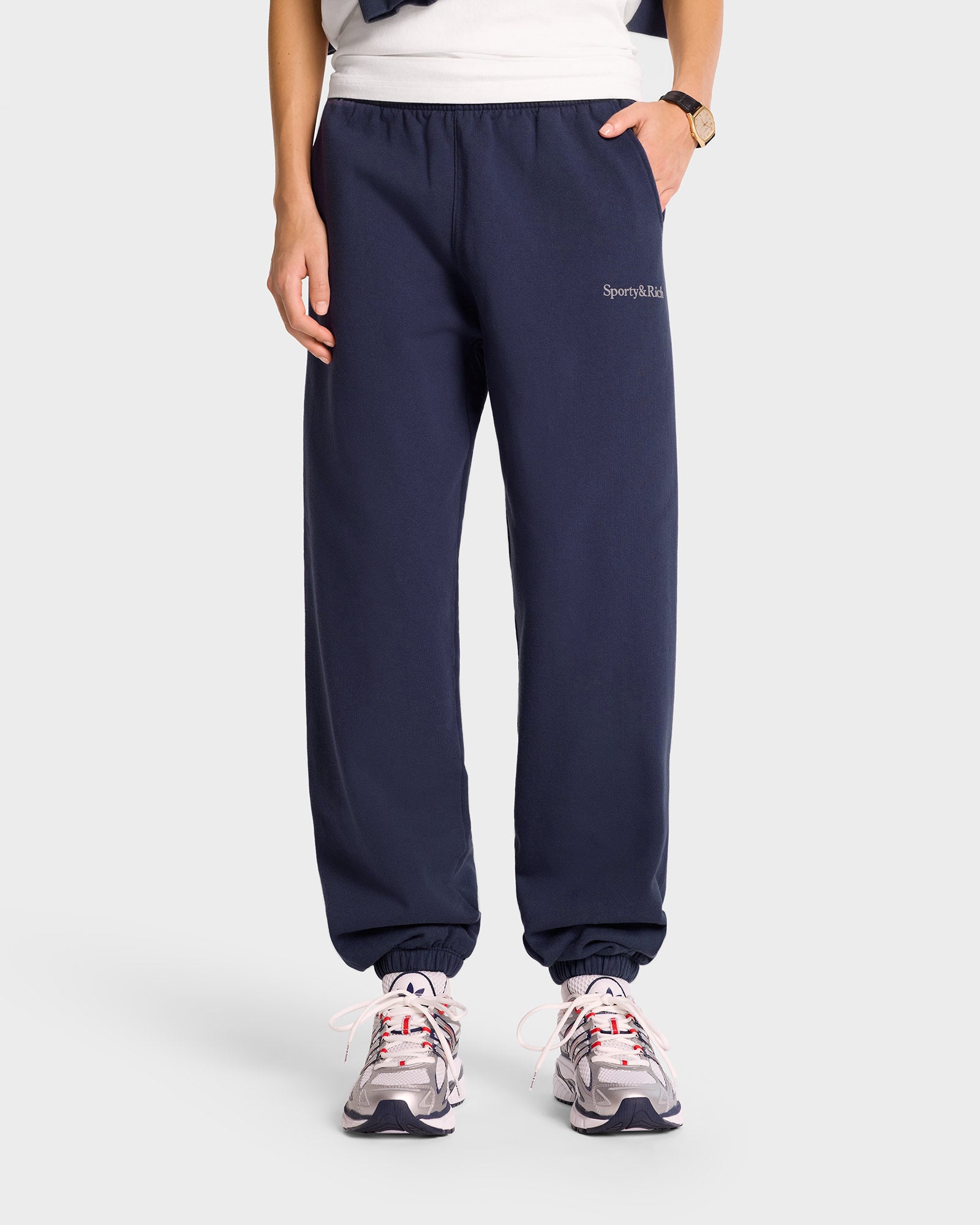 Serif Logo Sweatpant - Navy/White – Sporty & Rich