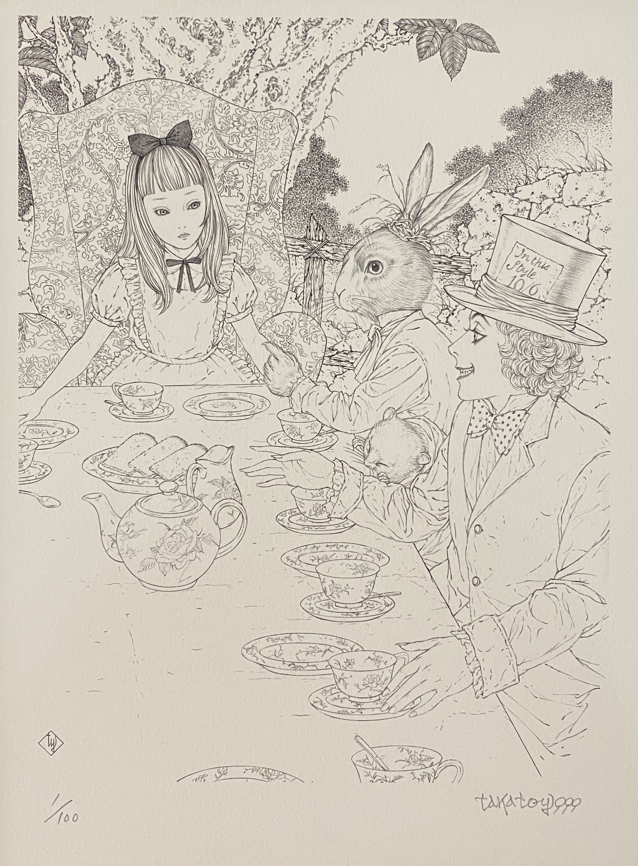 Span Art Gallery / 山本タカト 複製画「アリス茶話會モノクロ」